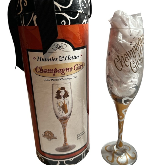 NWOT - “Champagne Girl “‎ Hunnies & Hotties Hand Painted Champagne Glass - Picture 3 of 7